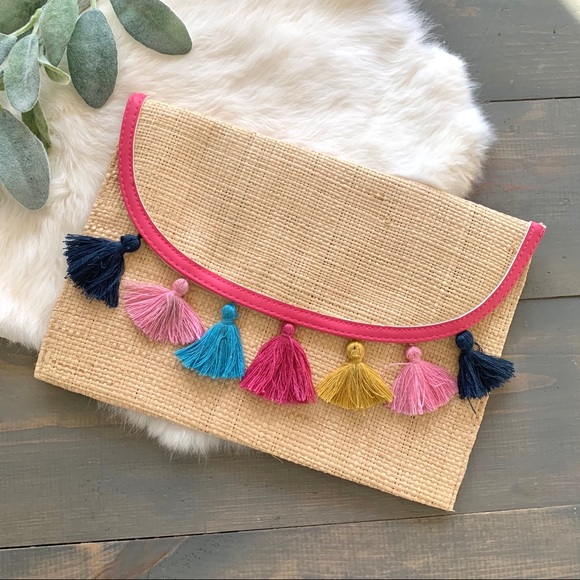 Handbags - Boho Straw Clutch Purse Multicolored Tassels